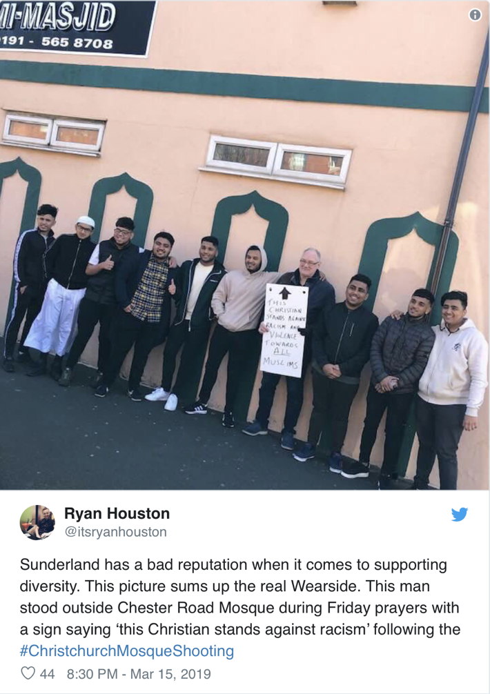 This Christian man stood outside Chester Road Mosque against racism